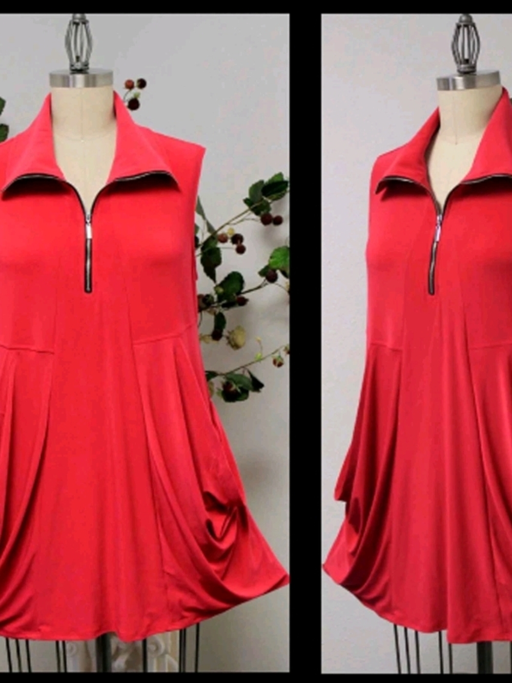Sleeveless Zip-Front Swing Top - Coral Pink